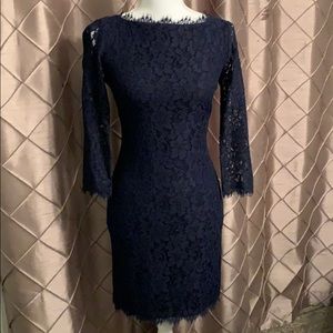 DVF Zarita zippier navy lace dress size 2